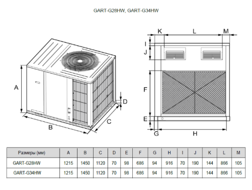 Крышный кондиционер General Climate GART-G34HW (34kW, тепловой насос, ESP=90Pa)